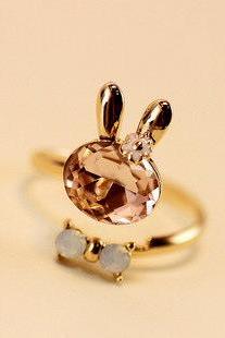 Infinity Rabbit crystal butterfly knot opening ring