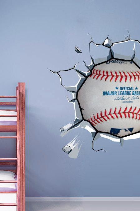 Baseball Decor Ball Cracked Wall Effect Sports Sticker Baseball MLB Wall Art Decal