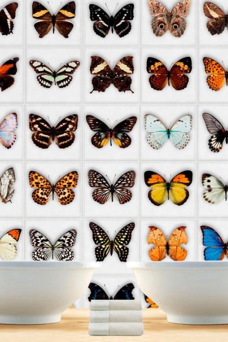 Butterfly Tiles Stickers for mosaic tiles makeover , DIY kitchen or bathroom makeover - Washable and Waterproof