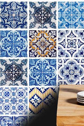 Tile Tattoo Stickers Blue Tiles for kitchen or Bathroom Makeover (Pack with 48)