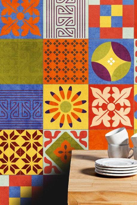 Talavera Vinyl Tile Decals of Mexican Talavera Tile Washable and Waterproof Stickers