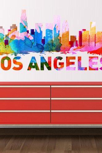 Los Angeles Skyline Watercolor Decal Art Print L.A. City Sticker for Modern Homes