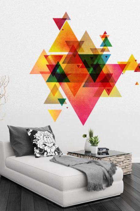 Triangle Decal Geometric Vinyl Wall Art Mid Century Modern Decor Scandinavian Design Eames