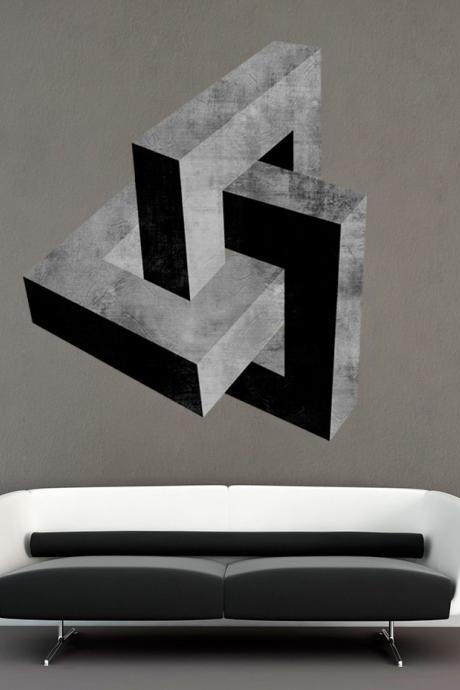 Impossible Block Cement Effect Mid Century Modern Danish Decal Minimalist Abstract Sticker