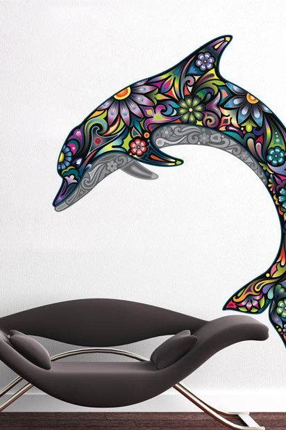 Colorful Floral Dolphin Wall Sticker Ornaments Decal Home Design