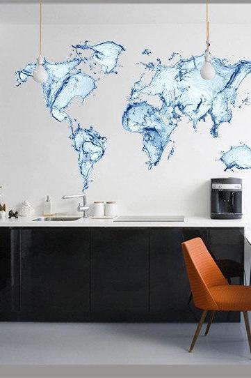 Water World Map Decal All Modern Art Print Sticker