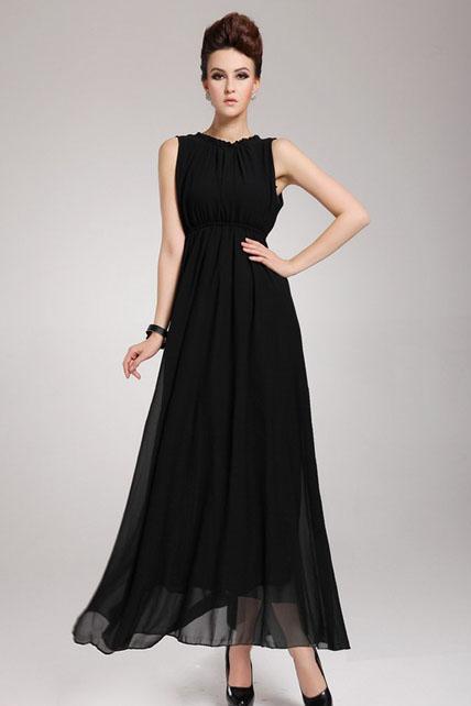Captivating Open Back Sleeveless Chiffon Long Dress - Black 