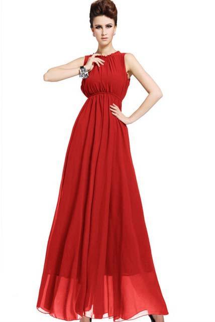 Captivating Open Back Sleeveless Chiffon Long Dress - Red 