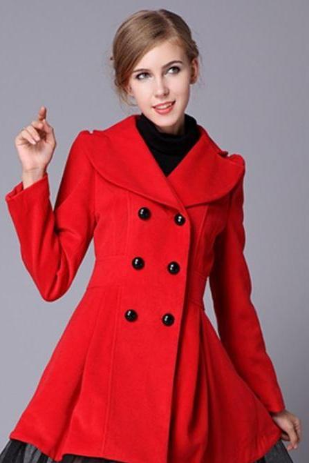 High Quality Wool Red Coat Fashion Trench Winter Coat for Women-Women Red Coat Winter Lace Coats