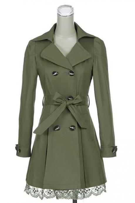 Green Trench Winter Coat for Women-Women Green Coat Winter Lace Coats Polyester Winter Coats