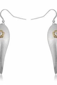 Silver Silk Finish Leaves with Gold and Clear Crystal Flower Earrings