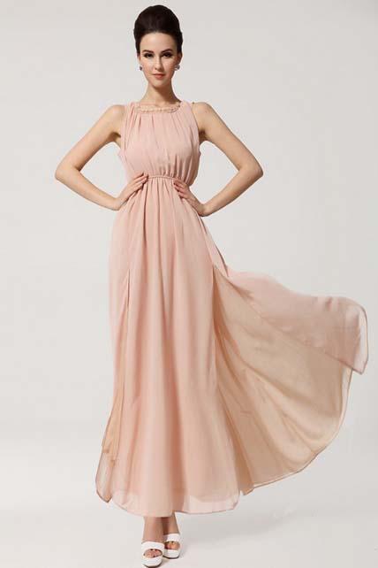 Vogue Slit Design Sleeveless Chiffon Long Dress - Pink