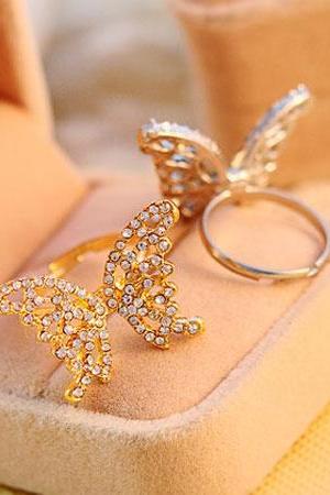 [grzxy61000040]romance Silver/gold Tone Butterfly/bowknot Rhinestones Ring