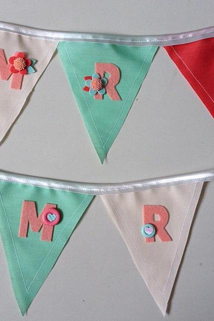 Mr & Mrs Wedding Banner in Mint and peach