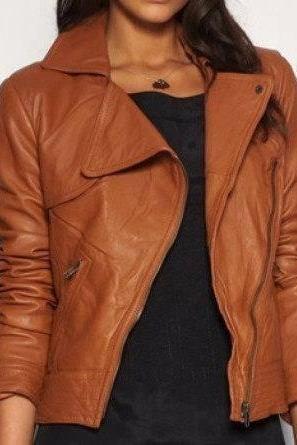 Handmade Women Brown Leather Jacket