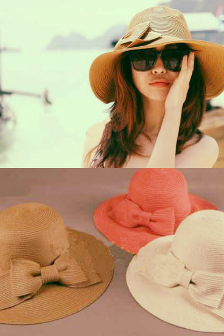 New Fashion Women's Foldable Wide Brim Floppy Summer Beach Straw Hat Sweet Butterfly Cap 