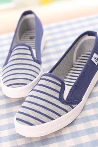 [grzxy61900400]nautical Stripe Casual Shoes Canvas Slip On Loafter