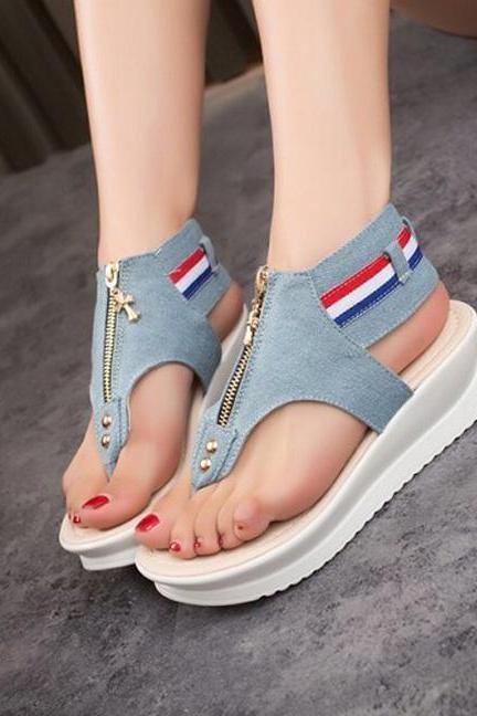Summer Thick Bottom Sandals Casual Denim Shoes Ss05203sh