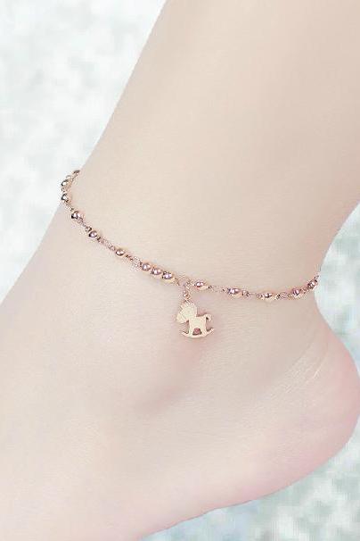 Temperament trojan horse anklet Plated 18K Rose Gold