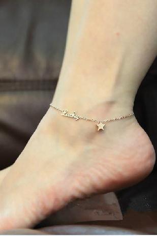 tiny lucky star anklet Plated 18K Rose Gold