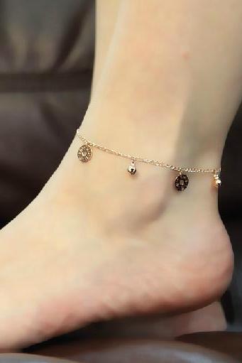 Simple currency bells anklet Titanium steel Plated 18K Rose Gold