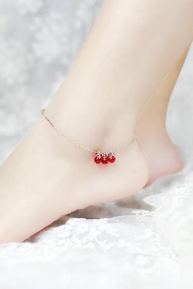 Paris jewelry show anklet elegant red beads anklet Titanium steel Plated 18K Rose Gold