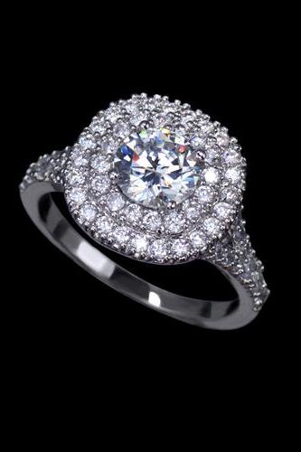Glittering Cubic Zirconia Paved Halo Anniversary Ring - sizes available in 5, 6.25, 7.5, 8.75 only
