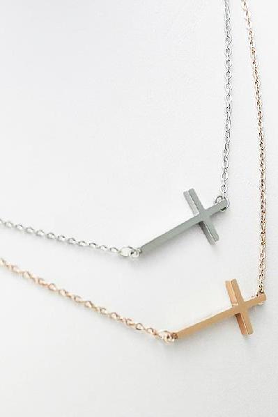 Titanium steel &18K Rose Gold Plated female short cross necklace