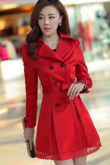 Red Trench Coats with Laces and Bow