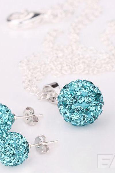 Hot sale red crystal jewelry set 10mm stud Earrings + crystal pendant Necklaces shamballa sets