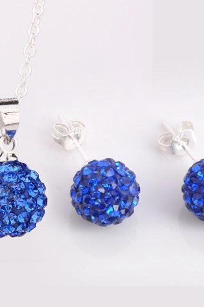 Hot sale red crystal jewelry set 10mm stud Earrings + crystal pendant Necklaces shamballa sets