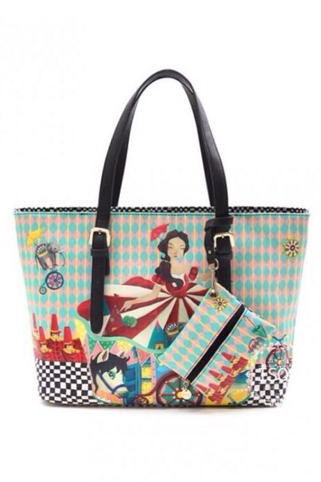 2013 autumn women's bags vintage circus shoulder bag oil painting print women's handbag big bag handbag
