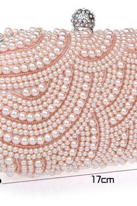 PINK Bridal Pearl Clutch-Luxurious Shoulder Bag Floral Bag Clutch- Evening Purse for Women