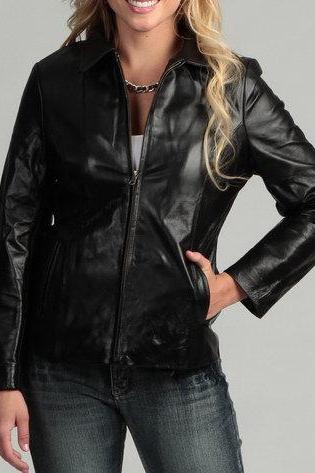 Handmade Women Black Leather Jacket, Women Biker Leather Jacket