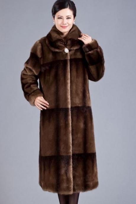 Brown Overcoat Thermal Winter Ultra Long Faux Mink Fur Overcoat