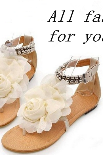 34-43 Bohemia 2014 Sandals Female Beaded Flower FLat Flip-flop flats Women's Shoes