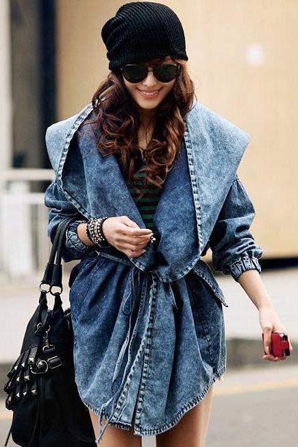 Chic Hooded Double Pockets Denim Jacket 
