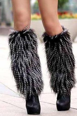 Black Animal Fur Leg Warmer-40cm High Shoe Boots Cover Faux Fur Women Leg Warmer