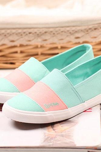 Contrast Color Flat Canvas Slip On Sneaker Loafer [grxjy5190531]