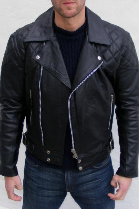 Mens black brando jacket, men's quilted leather jacket