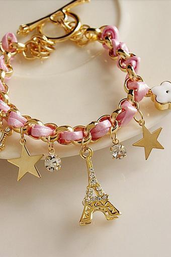  Girly Paris Inspired Charmed Bracelet in Pink