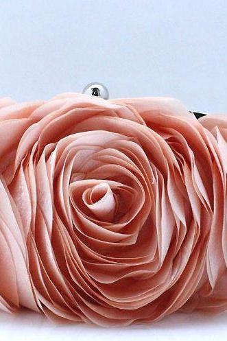 Peach Clutch for Elegant Women-Big Rose Clutch-Pink Peach Purses