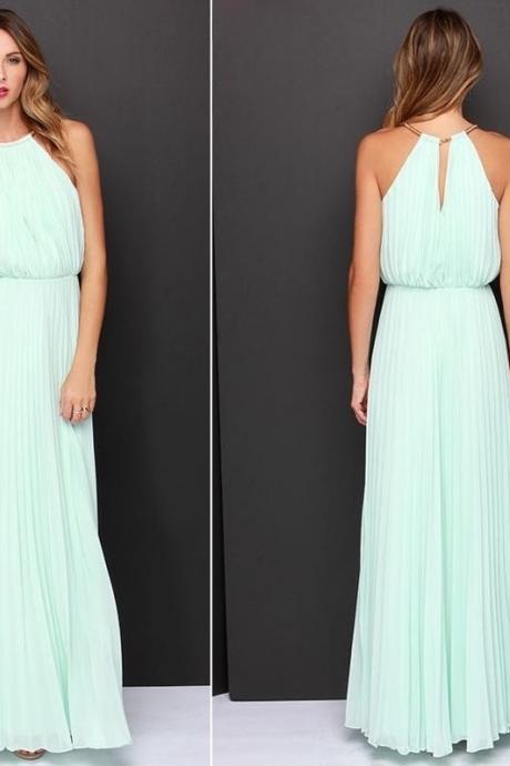 Long Sexy Soft Pastel Chiffon Maxi Dress with O-Neck (available in 2 colors) - size S, M, L, XL
