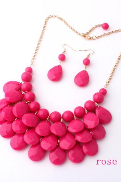 New Fashion Water Drops Bib Necklace And Earrings Set ,Bubble Bib Statement Holiday Party Wedding Necklace,Bridesmaid Gift
