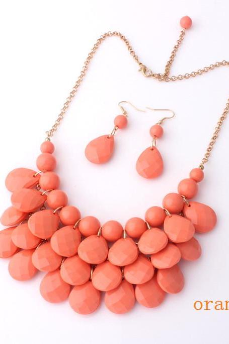 New Fashion Water Drops Bib Necklace And Earrings Set ,Bubble Bib Statement Holiday Party Wedding Necklace,Bridesmaid Gift