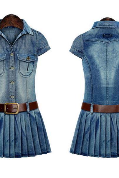 Cowgirl Texas Style Dress Denim Pleated Dress for Women Sexy Cowgirl Dress