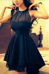 High Quality Charming Chiffon Black Dresses, Sexy Summer Dresses 2016, Black Knee Length Dresses