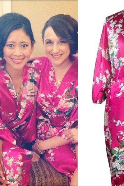 Oriental Kimono Printed Silk Robe - available in sz S thru 3XL