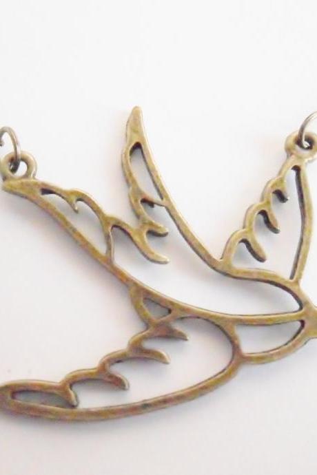 Swallow Necklace in Antique Bronze Rockabilly Retro Sailor Tattoo Bird Vintage Style