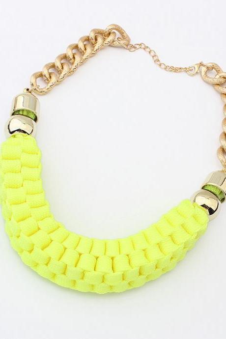 2014 New Fashion Handmade Cotton Cord Weave sugar color Necklace Chunky Chain Golden Collar Choker For Women